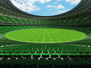 Fototapeta premium 3D render of a round cricket stadium with green seats and VIP boxes