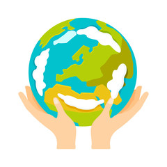 Globe earth in hand icon vector illustration.