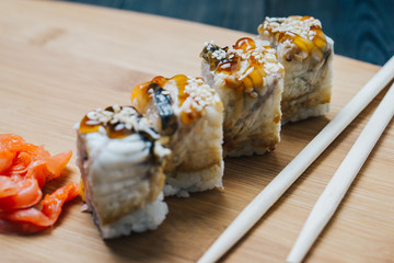traditional Japanese food, sushi rolls