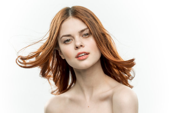 red-haired woman on her hair