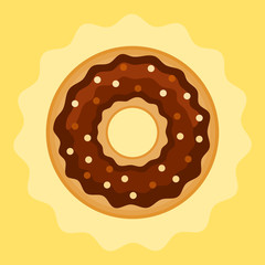 Chocolate donut on bright backgorund.