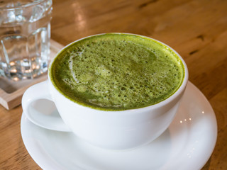 Hot matcha latte. Hot green tea latte.