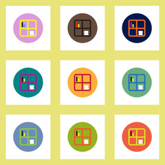 Collection of stylish vector icons in colorful circles bookshelf