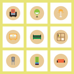 Collection of stylish vector icons in colorful circles Home furniture