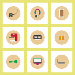 Collection of stylish vector icons in colorful circles office furniture