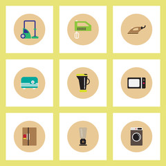 Collection of stylish vector icons in colorful circles Home Appliances