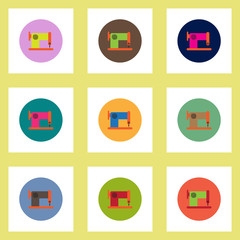 Collection of stylish vector icons in colorful circles retro sewing machine