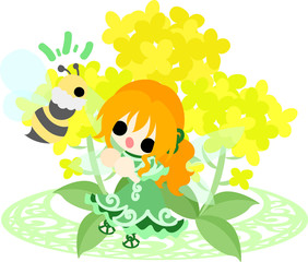 Pretty fairy and beautiful brassica and bee