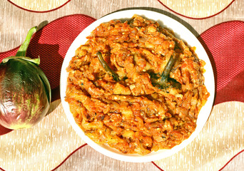 Baingan bharta (spicy eggplant puree), Indian style vegetable curry