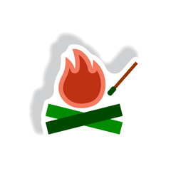 stylish icon in paper sticker style fire and match