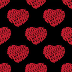 Hearts doodle scribble design background on black