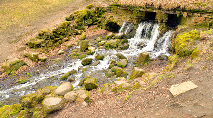 Small waterfall on river.