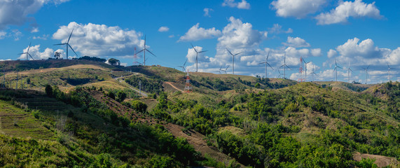 Fototapeta na wymiar panorama landscape of wind Turbine for alternative energy in Khao Kho, Phetchabun Province Thailand. Eco power