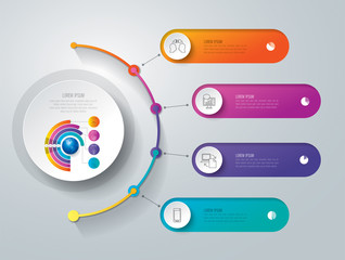Timeline infographics design vector and business icons with 4 options.