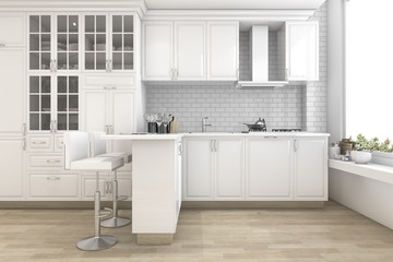 Naklejka na ściany i meble 3d rendering scandinavian style kitchen with bar