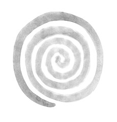 Spiral in a circle drawn by the brush painted grey paint. Radial rotation snail. Circular coil ornament.