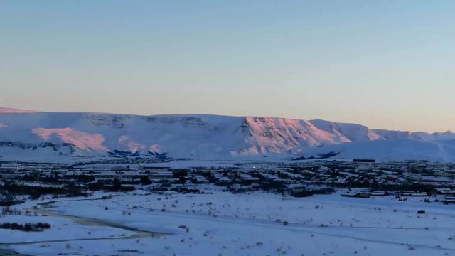 Timelapse of the sun rising over Mount Esja in Reykjavik