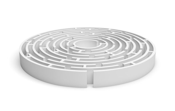 3D white round maze consruction isolated on white background