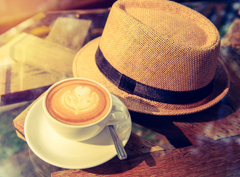 coffee latte art with Trendy stylish men hat