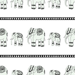 Seamless pattern with decorated Ethnic indian elephants