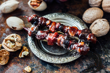 Sweet churchkhela with ingredients.