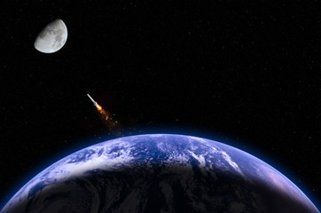 Fototapeta na wymiar moon mission. photograph of Earth and rocket are taken from the following NASA's website: http://nssdc.gsfc.nasa.gov/photo_gallery/photogallery-earth.html