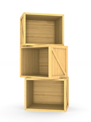wooden boxes. Isolated 3D image