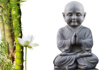 Obraz premium bouddha, bambou à noeud et lotus, fond blanc 