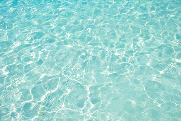 Blue sea ripple splash wave on sand beach. Summer holiday relax background with copy space.