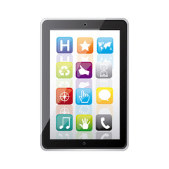 color silhouette with tablet screen icons vector illustration