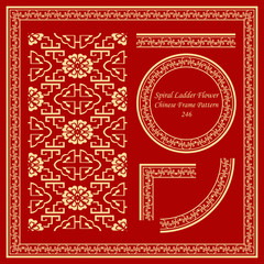 Obraz premium Vintage Chinese Frame Pattern Set Geometry Spiral Ladder Flower
