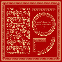 Vintage Chinese Frame Pattern Set Spiral Geometry Vine Flower