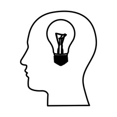 black contour human face with bulb light in mind vector illustration