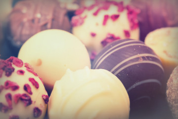 Close up of a selection of delicious chocolates