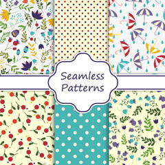 Vector set of 6 cute seamless background patterns. Can be used for textiles and surface textures, scrap-booking, greeting cards, gift wrap, wallpapers.
