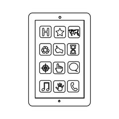 monochrome contour with tablet screen icons vector illustration