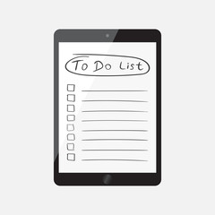 Businessman to do list, checklist with tablet computer. Check list icon flat vector illustration.