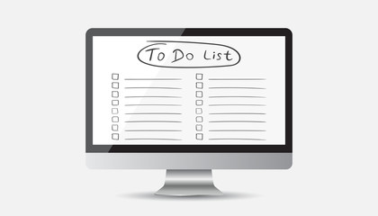 Businessman to do list, checklist with computer. Check list icon flat vector illustration.