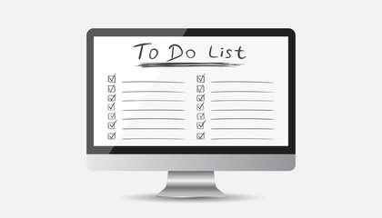 Businessman to do list, checklist with computer. Check list icon flat vector illustration.