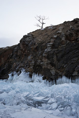 Shore of Olkhon island in winter. Lake Bakal, Russia