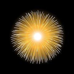 Firework gold sparkle isolated background. Beautiful golden fire, explosion decoration, holiday, Christmas, New Year, birthday. Symbol festival, American 4th july celebration. Vector illustration