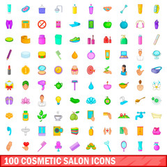 100 cosmetic salon icons set, cartoon style