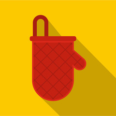 Red oven mitten icon, flat style
