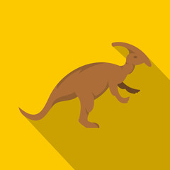 Brown parazavrolofus dinosaur icon, flat style
