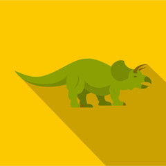 Green styracosaurus dinosaur icon, flat style