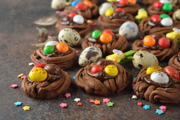 Fototapeta na wymiar Cookies chocolate Easter nest