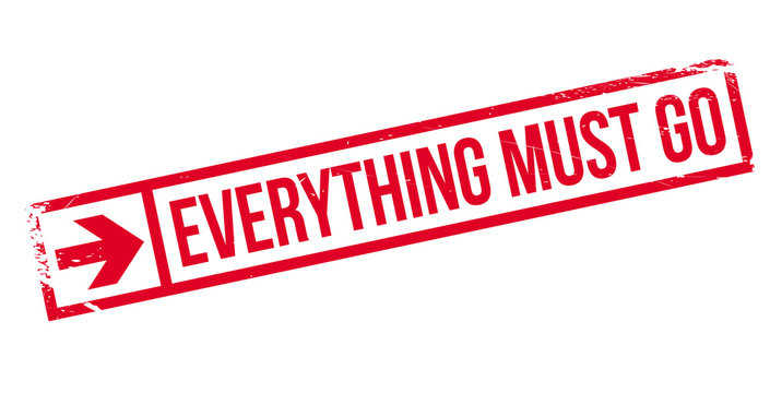 Everything Must Go rubber stamp. Grunge design with dust scratches. Effects can be easily removed for a clean, crisp look. Color is easily changed.