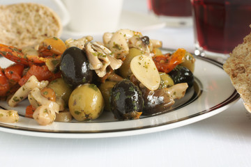 Olives sundried tomato and shitake mushroom antipasti
