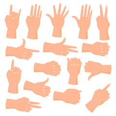 Collection of hand gestures isolated on white background