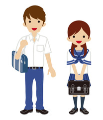 学生カップル　セーラー服　夏服